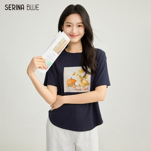 SeRinaBlue南瓜印花短袖女士t恤