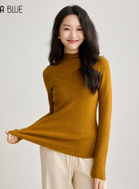 SeRina Blue商场同款冬季半高领内搭针织衫女修身简约含羊毛毛衣