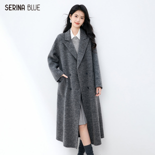 SeRinaBlue2026冬季新款老钱风长款双面呢子羊毛大衣女款毛呢外套