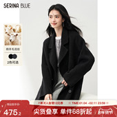 新款 SeRina Blue2026春季 双排扣羊毛双面呢大衣女小个子上衣外套
