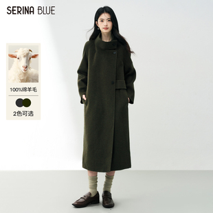 长款 新款 毛呢外套女100羊毛双面呢气质大衣 Blue2025秋冬季 SeRina