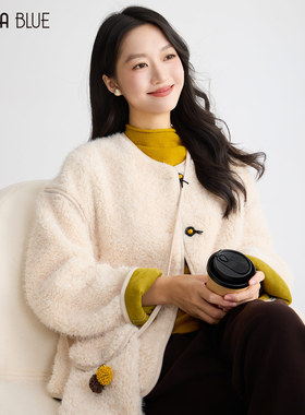 SeRina Blue商场同款2025冬季羊羔毛加厚短外套女士宽松保暖上衣