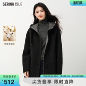 羊毛大衣 气质连帽短外套女双面呢子短款 SeRinaBlue2026春秋季 新款