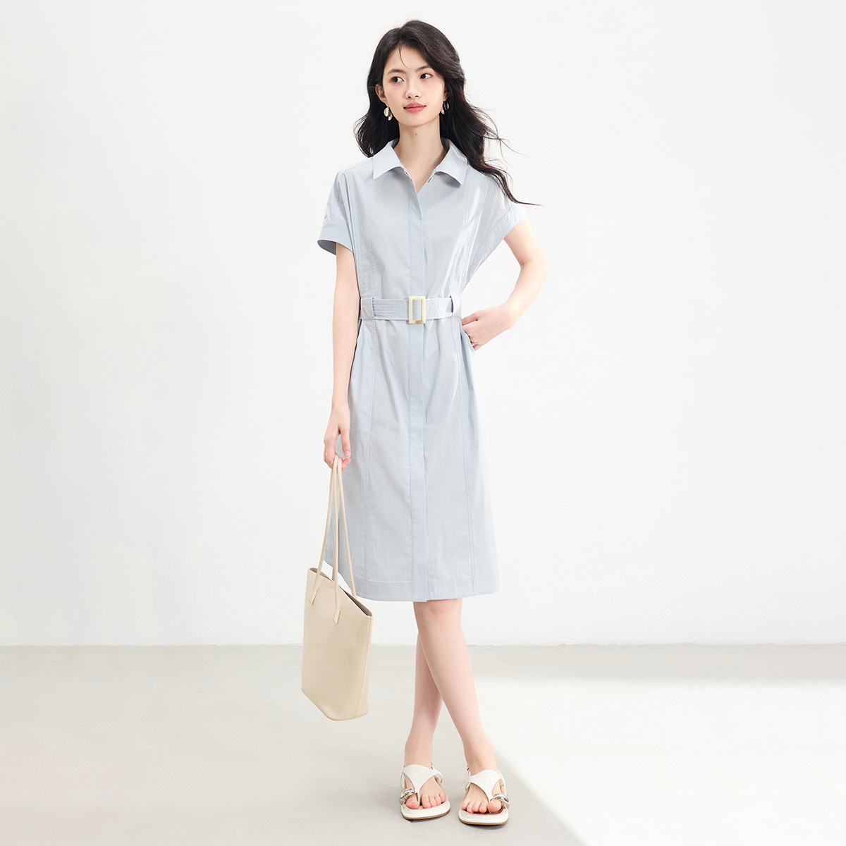 SeRinaBlue中长款女衬衣连衣裙