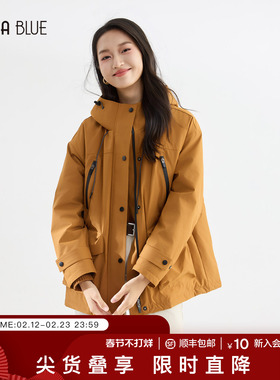 SeRina Blue商场同款冬季新款90白鸭绒外套休闲连帽冲锋羽绒服女