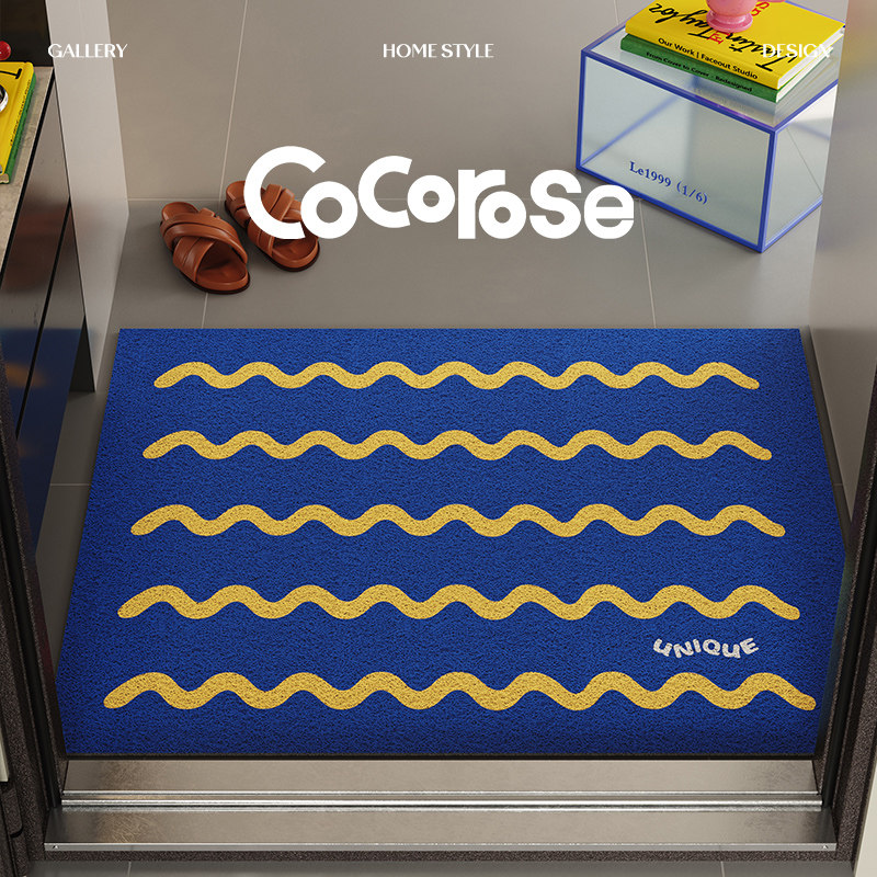 漫游蓝调入户丝圈地垫多巴胺线条门口防滑刮灰家用踩脚垫保护地面,居家布艺,入户地垫,淘宝优惠券,粉丝福利购,淘宝优惠卷