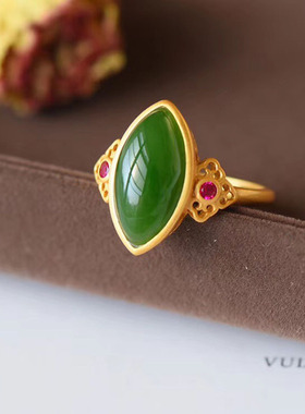 New Hetian jade living mouth ring white jade jasper ring pla