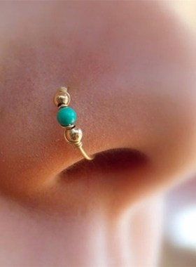 3Pcs/Set Fashion Retro Round Beads Gold Color Nose Ring For