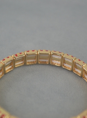 RA   镀金 红色珐瑯 弹力  手镯