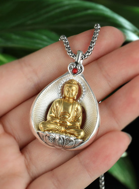 藏式复古民族菩提叶释迦摩尼纯银吊坠项链随身太子地藏王铜吊牌