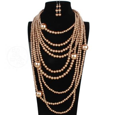 。Fashion exaggeration multilayer pearl necklace set long sw