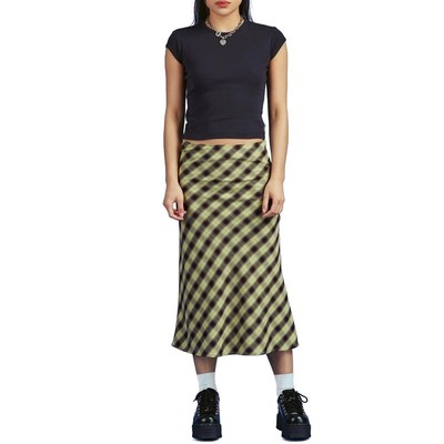 Vintage 90s Plaid High Waist Printing A-Line Long Skirt Y2K