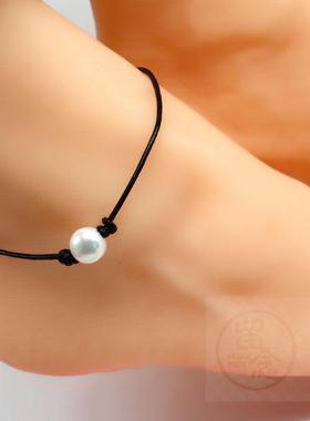 。Foot chain accessories fashion leather rope Pearl Beach fa