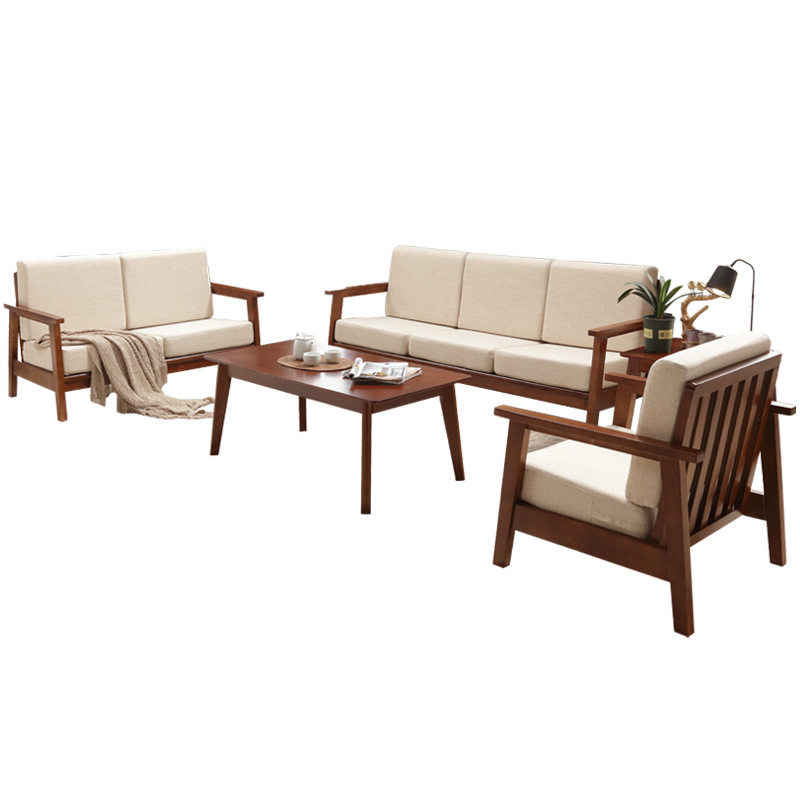 北欧实木沙发组合现代简约橡胶木布艺客厅小户型成套木质家具厂家