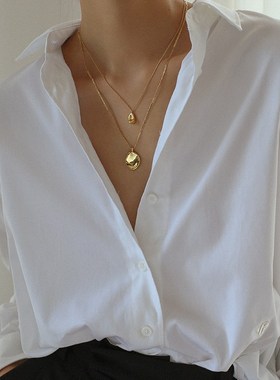 时尚简约双层链条项链女 欧美ins不规则百搭时髦金锁骨链个性裸链