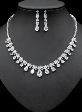 项链新娘礼服耳环套组锆石婚纱饰品配饰结婚水滴首饰宴会晚宴珠宝