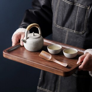 极速Black Serving Food Tray Plate Tea Wooden Walnut Table