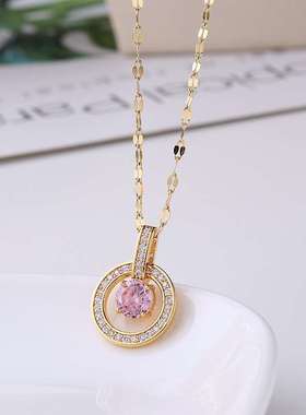 Double round pink diamond necklace temperament simple clavic