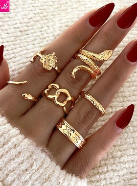 new metal joint ring personality Punk rock rose chain rings