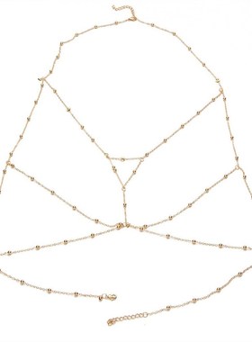 fashion jewelry sexy Body chain 身体链 复古铜珠胸链 锁骨链