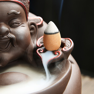 紫砂陶瓷财神倒流香生财招财香薰香炉茶桌创意摆件茶道伴侣礼物