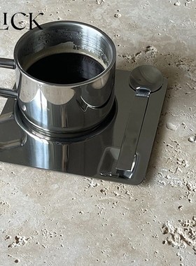 快速发货click双层不锈钢咖啡杯碟套装方I底ins博主同款工业风商