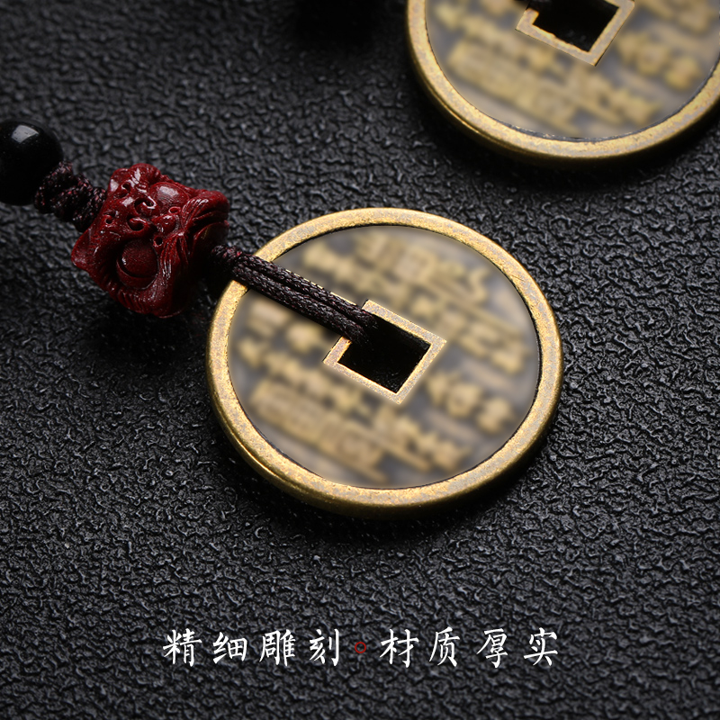 现货速发纯黄铜山鬼花钱汽车扣挂件朱砂醒狮手机链吊坠挂绳平安符