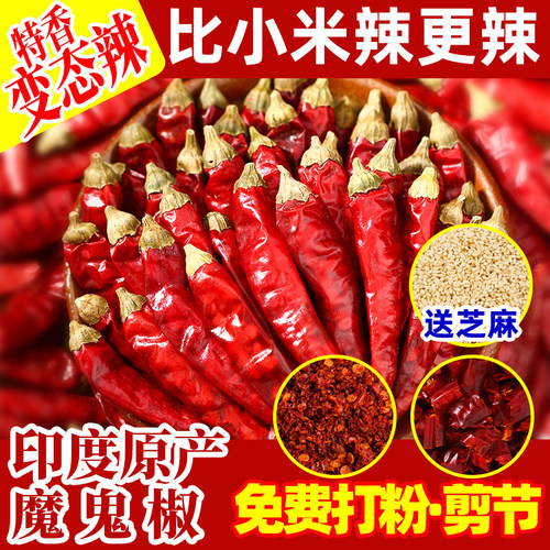 印度魔鬼辣椒干辣椒特辣四川红辣椒小米辣变态辣椒王商用辣椒段面