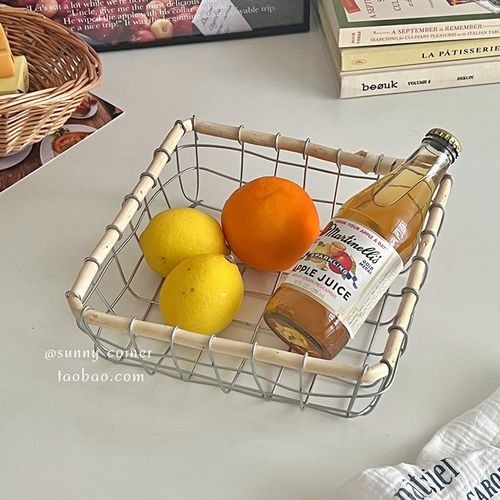 速发铁艺编织收纳筐桌面篮物镂空收纳杂水物篮子零食置果篮面包篮