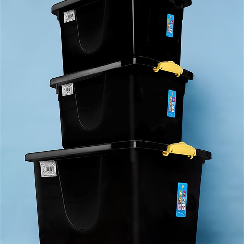 速发黑色整理箱载大号周转箱塑料车特收纳箱有盖家用带滑轮办公储