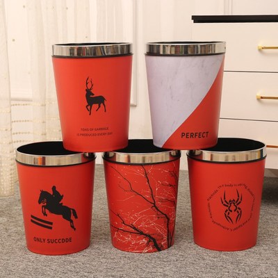 速发皮革高颜值卧室垃圾桶家用客厅轻厕奢所用生间酒店商卫无盖式