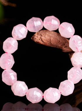 柏利来天然水晶粉晶铃铛手链女士爆款时尚百搭桃粉色手链