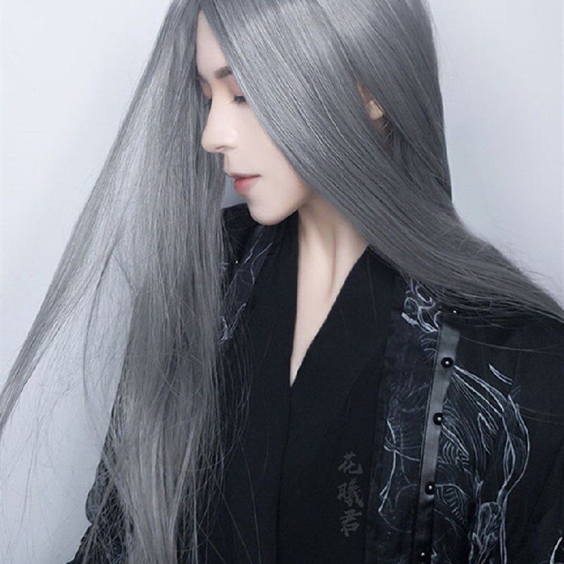 现货速发古风假发男长发白色古装汉服用发型中分逼真蓬松自然全头