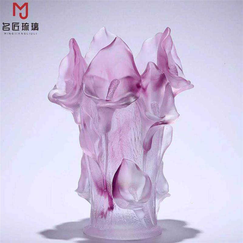 现货非遗琉璃工艺礼品摆饰u马蹄莲花花瓶摆件客厅插花感办公室桌