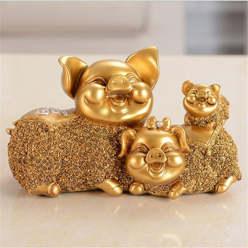 现货速发树脂工艺品欧式金色大号幸福猪摆件创意礼品客厅电视柜酒