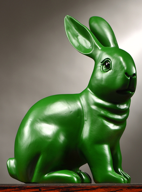 速发绿色木雕兔子摆件雕刻家居客厅木关玄质动物生肖设装饰摆兔工