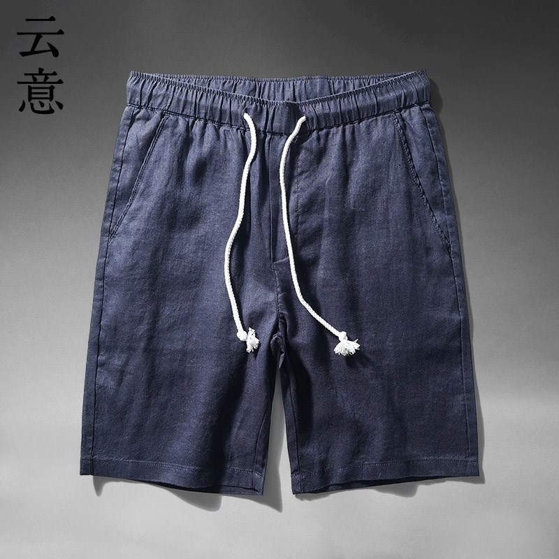 速发纯亚麻短裤男直季薄款透气麻布五分裤子夏筒休古麻料凉感复闲