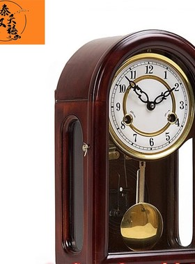 速发机芯纯时机械座木实钟发条老式打点报铜摆钟台钟表客
