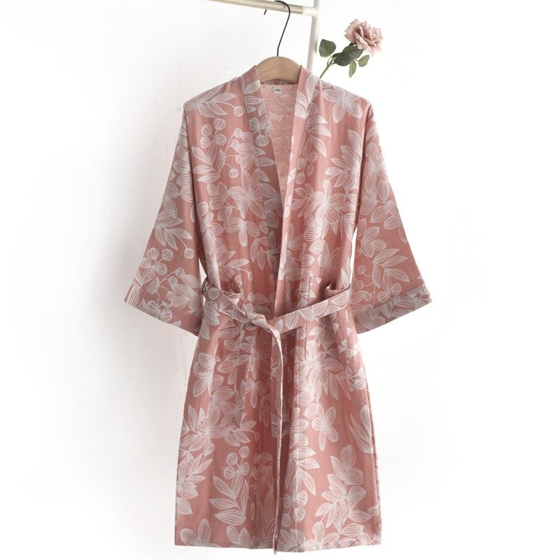 速发色织和花睡袍士春纯棉纱布薄松宽款汗蒸提服浴袍家居服浴衣