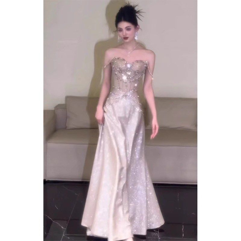速发晚礼服高级感重工奢华宴会名媛年会主持人新娘订婚裙敬酒服