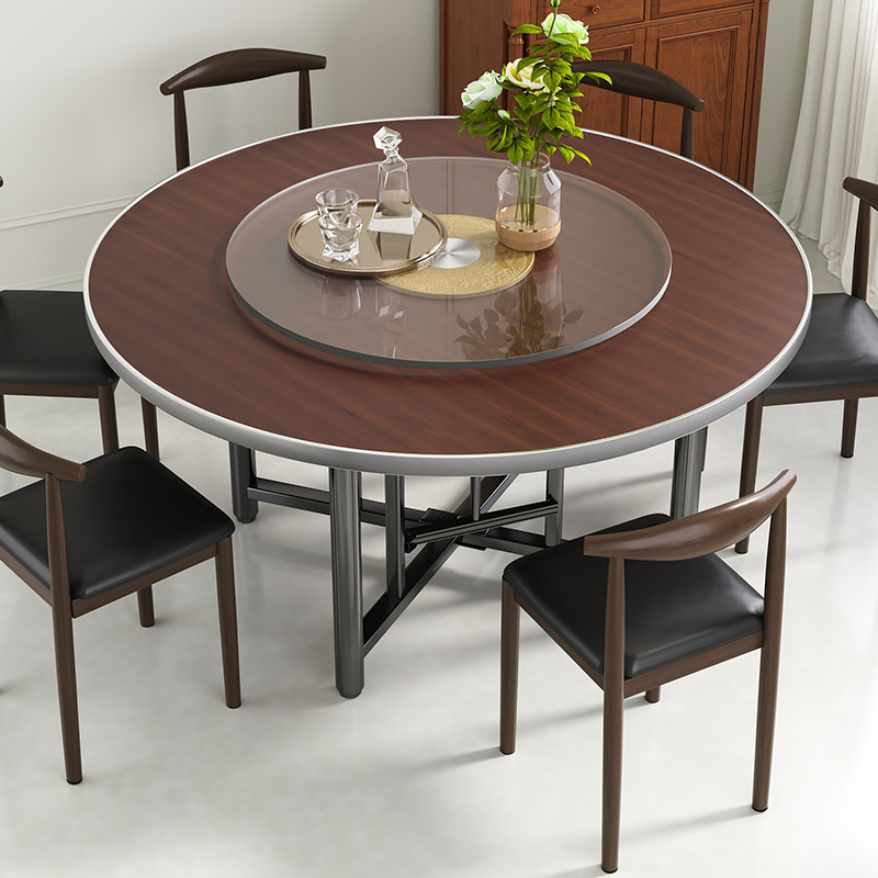 速发实小餐桌椅组合简约型用木户家吃饭圆桌子带转盘酒店折叠圆桌