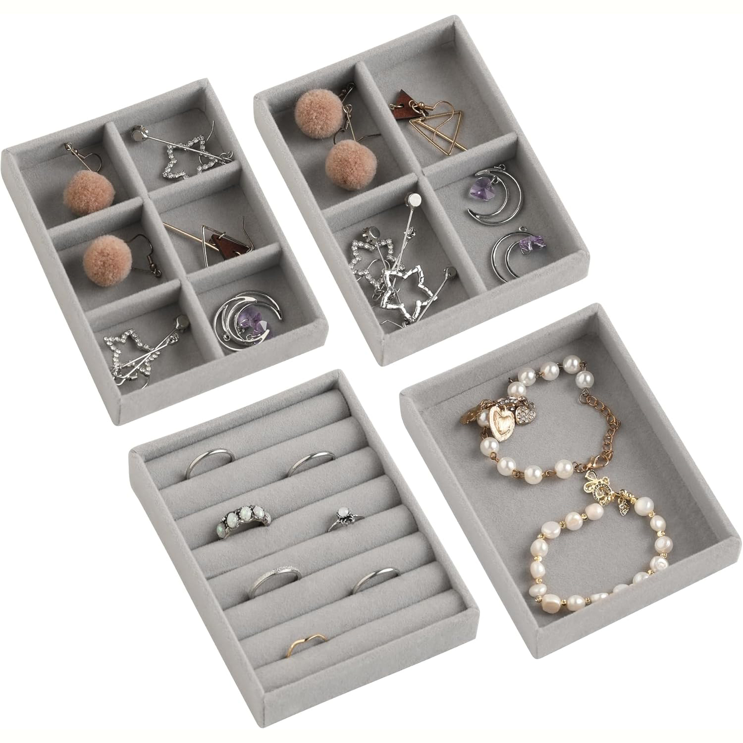 抽屉首饰收纳格绒布托盘耳钉耳环戒指项链收纳盘可拆卸绒布盘