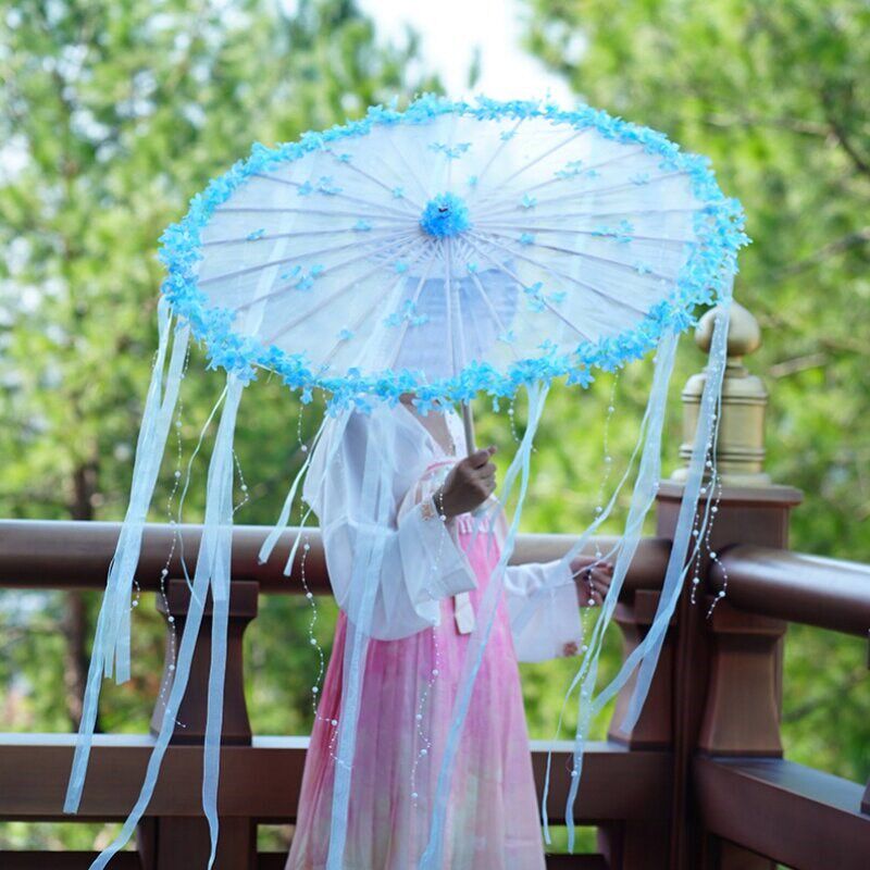 速发古风伞珍珠花伞古典舞蹈伞汉服旗袍走秀拍照摄影道具伞飘带流