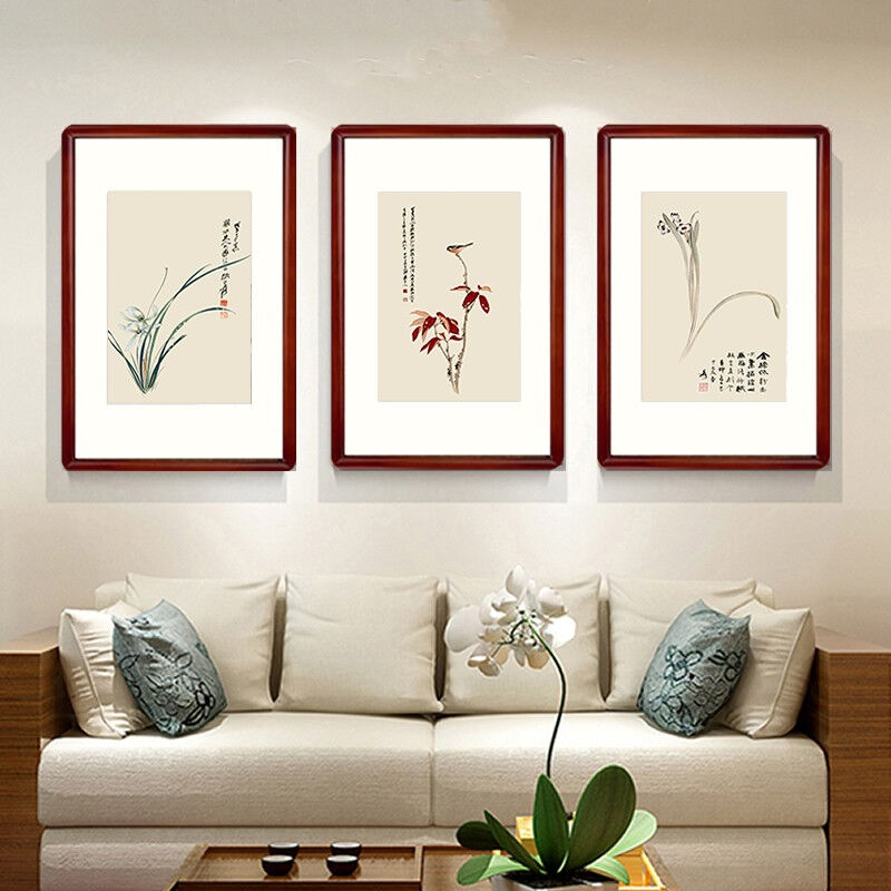 速发新中式客厅装饰画饭厅三联画卧室沙发背景墙有框玄关走廊壁画