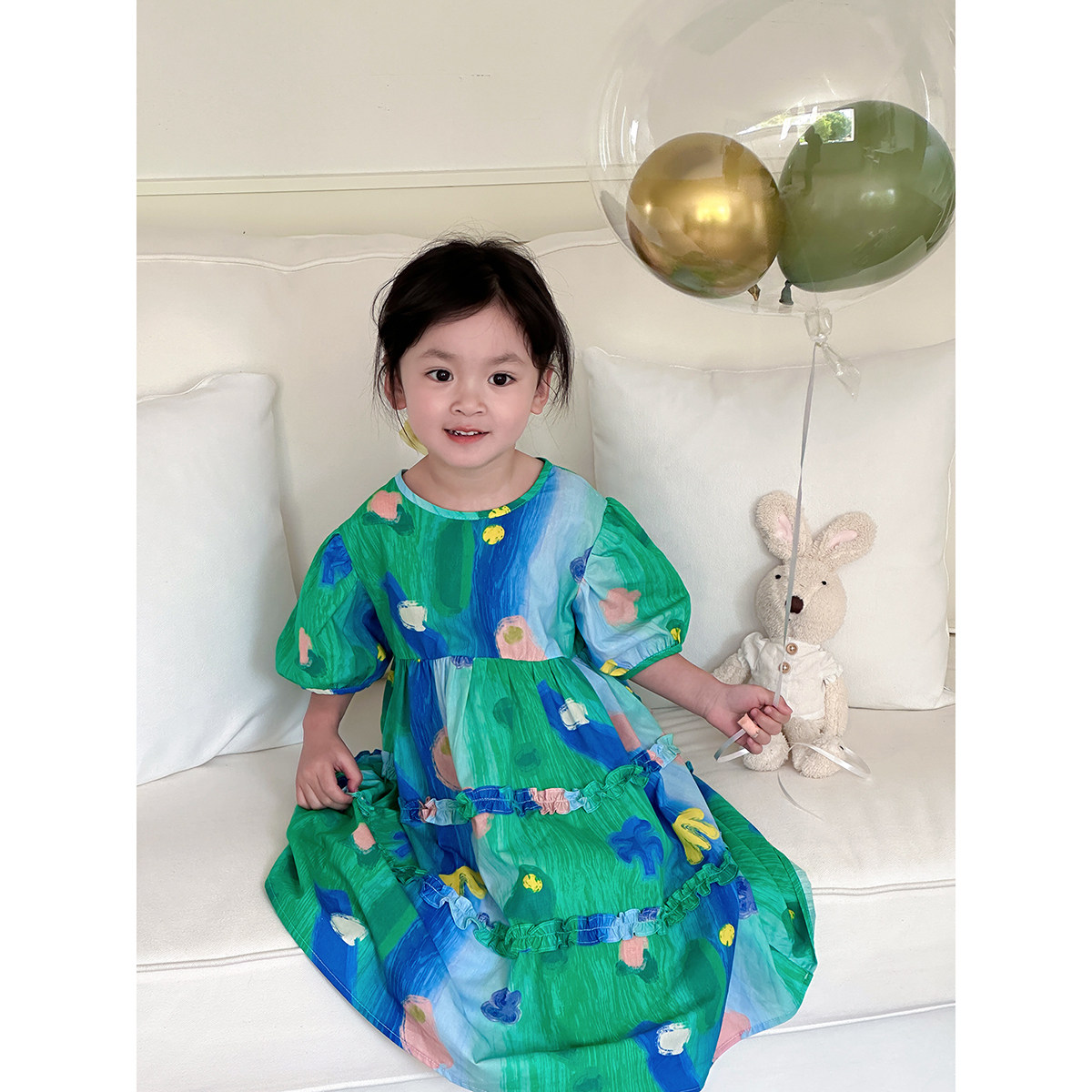 速发油画风 儿童纯棉连衣裙 女童全棉印染公主裙 中大童裙子 夏款