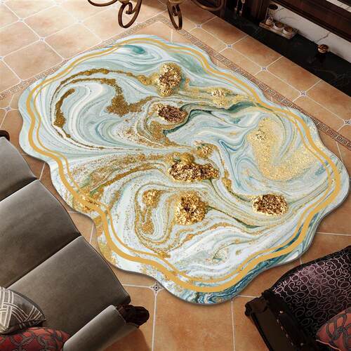 速发抽象不规则水洗地毯客厅大理石风异形茶几毯轻奢卧室床边家用