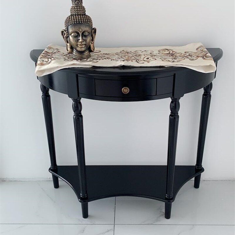 速发DA桌K美式实木玄关4半圆关墙桌欧式走廊桌子玄靠台墙边桌玄关