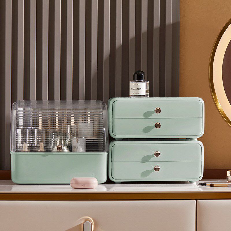速发尘主设计 款境轻奢化妆品收纳盒 跨桌面防自化妆箱