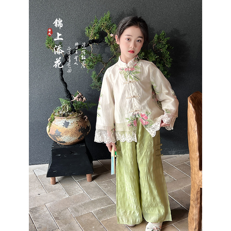 速发女童汉服2024新款儿童中国风上衣长裤两件套宝宝古风套装