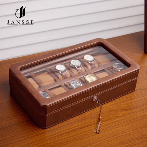 JANSSE匠偲高端皮质手表收纳盒家用机械手表收藏盒带锁轻奢手表盒